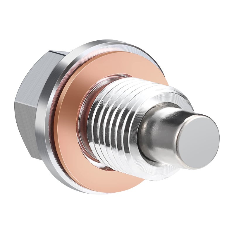 Tyfrozn M14 x 15 Magnetic Aluminum Oil Drain Plug Sump Drain Nut Bolt with Copper Gasket Crush Washer Compatible with Most Ford GM Hyundai KIA and Accord CRV Civic Pilot Fit Odyssey