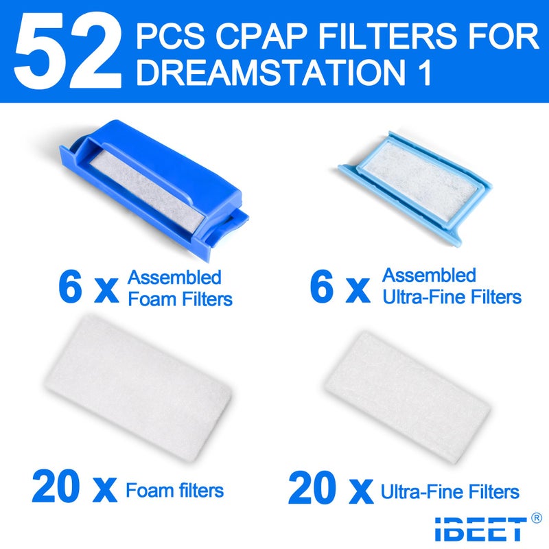 IBEET 52 قطعة من فلاتر CPAP لجهاز Dream Station 1، تشمل 6 فلاتر مجمعة، 20 فلتر فائق الدقة، 20 فلتر رغوي لملحقات فلتر DreamStation 1 المقدمة من IBEET - Image 2