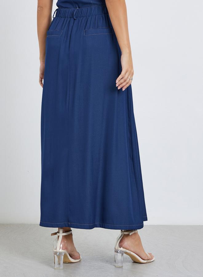 ستايلي تنورة طويلة سادة بتفاصيل كسرات - Image 4