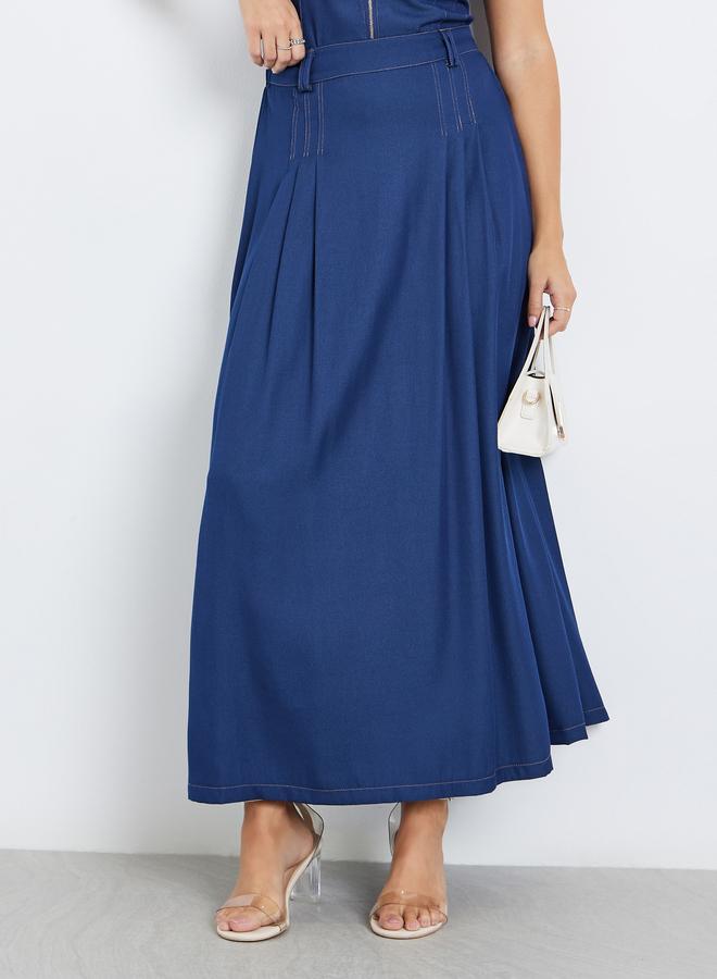 ستايلي تنورة طويلة سادة بتفاصيل كسرات - Image 2