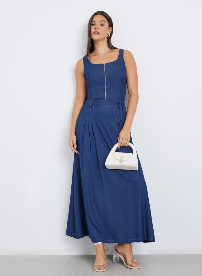 ستايلي تنورة طويلة سادة بتفاصيل كسرات - Image 1