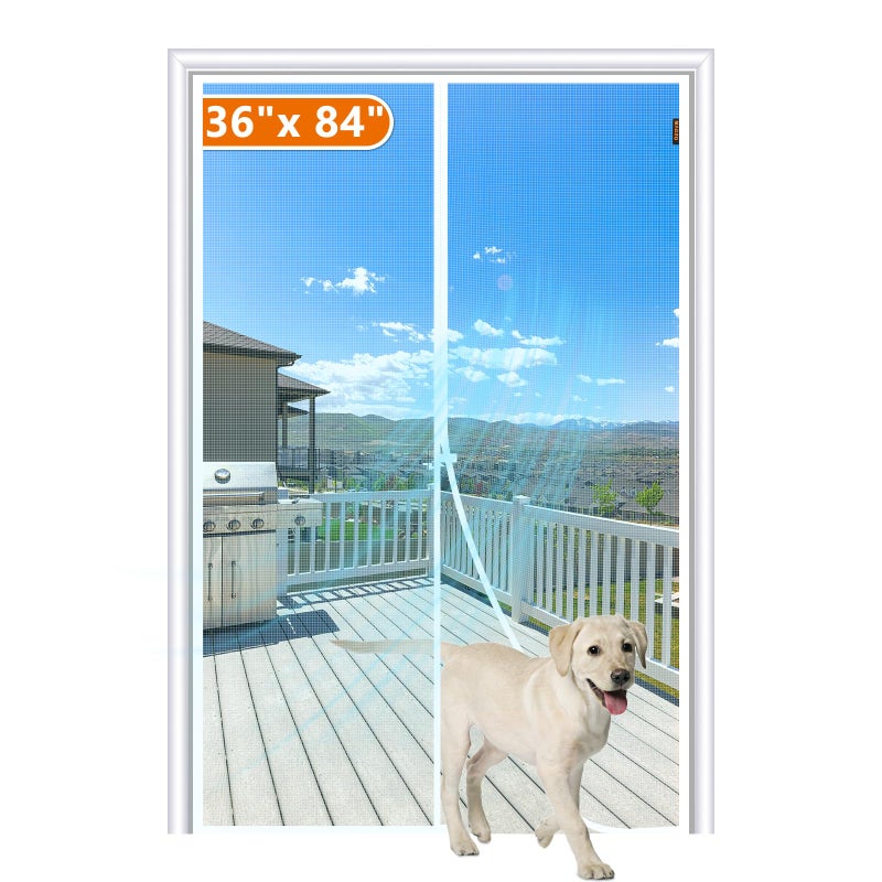 MAGZO Magnetic Screen Door Fit Door Size 36 x 84 Inch, Screen Size 38" x 85" Strong Magnet Mesh with Reinforced Hook & Loop for Patio, Sliding and French Entrances, White
