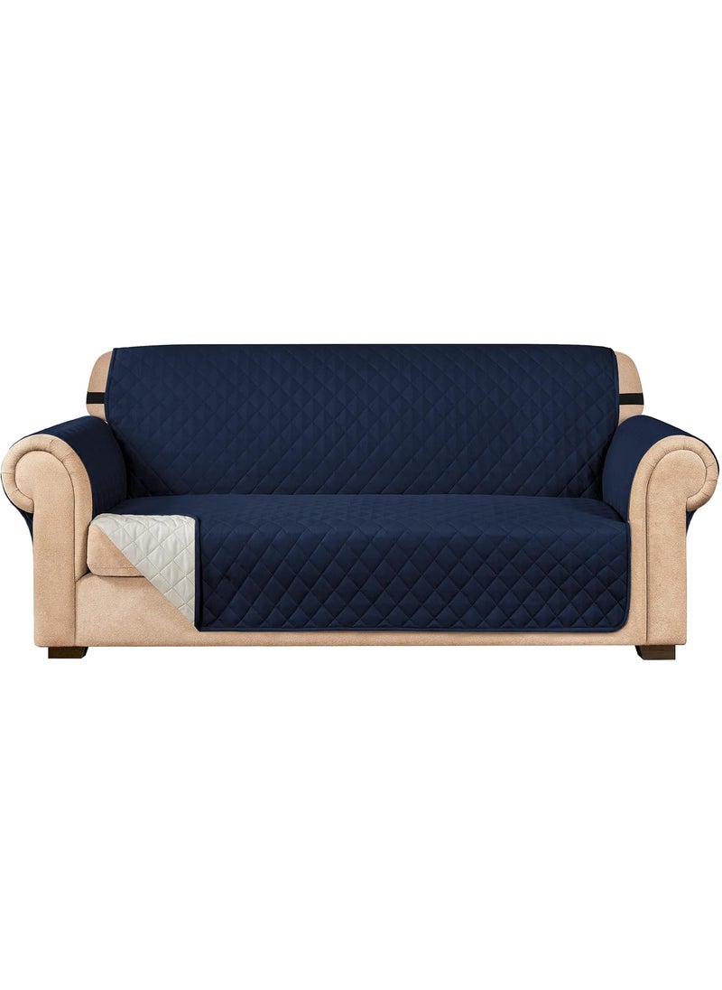 subrtex SUBRTEX Sofa Cover for 3 Cushion Couch Slipcover Reversible Quilted Furniture Protector with Elastic Straps Washable for Living Room for Kids Pets (Sofa, Navy)  - Image 1