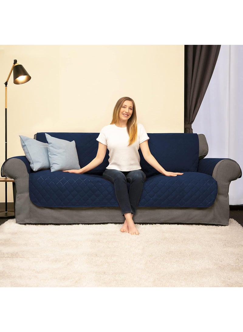 subrtex SUBRTEX Sofa Cover for 3 Cushion Couch Slipcover Reversible Quilted Furniture Protector with Elastic Straps Washable for Living Room for Kids Pets (Sofa, Navy)  - Image 3