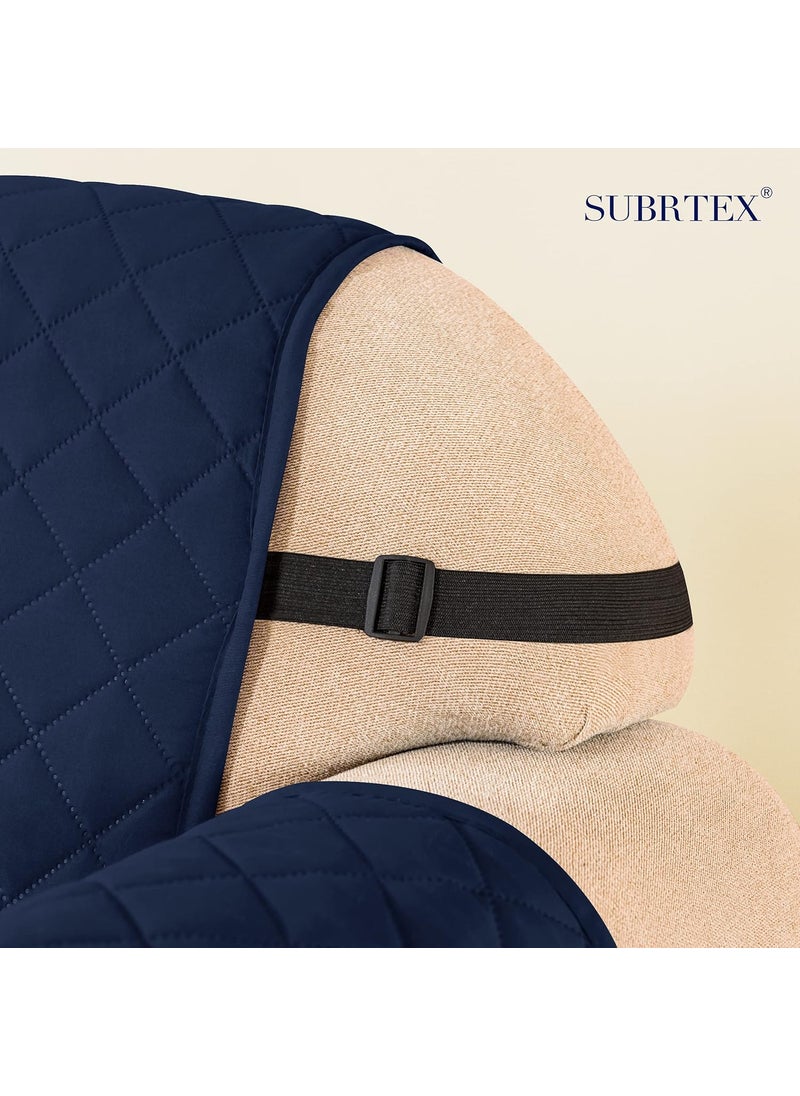 subrtex SUBRTEX Sofa Cover for 3 Cushion Couch Slipcover Reversible Quilted Furniture Protector with Elastic Straps Washable for Living Room for Kids Pets (Sofa, Navy)  - Image 4