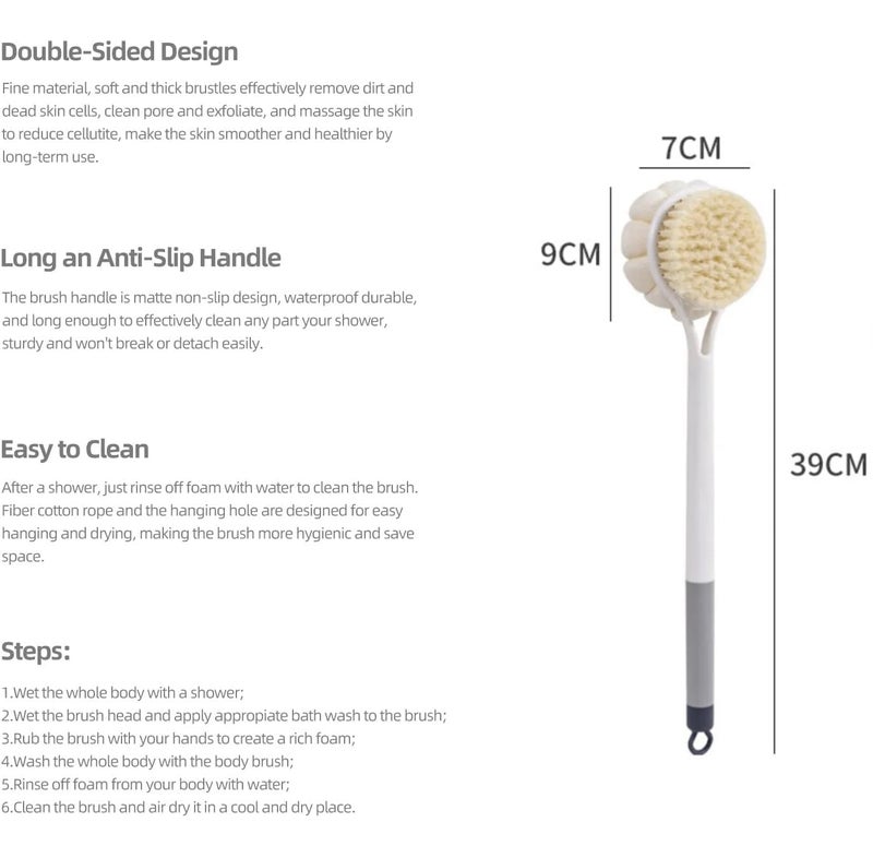 SANGOZ Bath Brush Round Handle Shower Body Plastic Brush with Bristles and Loofah Back Scrubber Bath Mesh Sponge with Curved Long Handle for Men and Women Pack of 1 MultiColor - Image 3
