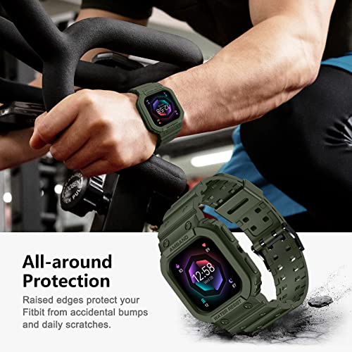 amBand Compatible for Fitbit Versa 4/3/2/ Fitbit Versa Lite/Fitbit Sense 2/ Fitbit Sense Bands with Case, Protective Smartwatch Case Strap Rugged Sport Protector Wristbands Men Green - Image 5