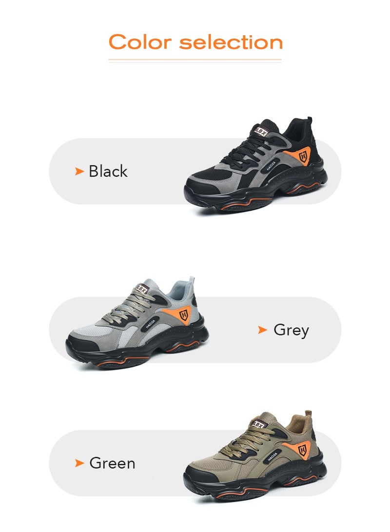 أحذية أمان رجالية ذات أصابع فولاذية، خفيفة الوزن ومريحة، مقاومة للثقب ومقاومة للانزلاق، مقاومة للتآكل ومتينة، مريحة لفترات طويلة من الوقوف، خفيفة الوزن وجيدة التهوية، أحذية عمل يمكن ارتداؤها أيضًا كأحذية رياضية عصرية. - Image 3