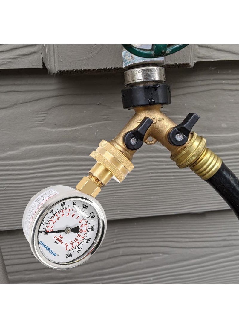 Uharbour UHARBOUR Water Pressure Gauge Kit Including Adaptors, 2.5"Glycerin Filled Water Pressure Test Gauge 3/4" GHT with Brass Hose Fitting and Extra 6 Adapters for Multiple Use,0-200psi/14bar  - Image 3