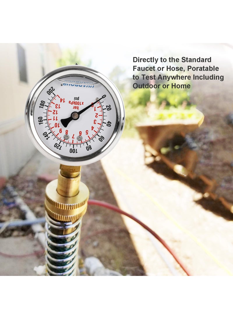 Uharbour UHARBOUR Water Pressure Gauge Kit Including Adaptors, 2.5"Glycerin Filled Water Pressure Test Gauge 3/4" GHT with Brass Hose Fitting and Extra 6 Adapters for Multiple Use,0-200psi/14bar  - Image 4