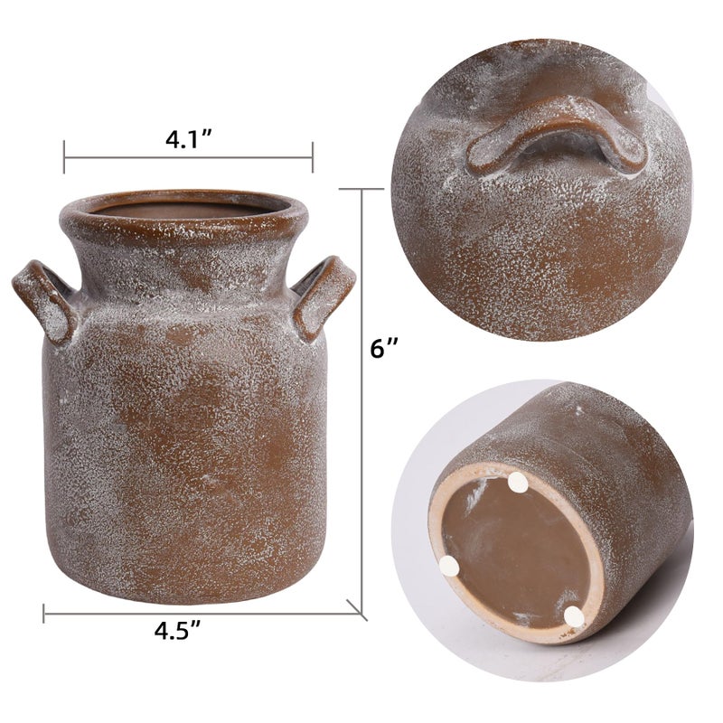 Quoowiit Ceramic Rustic Farmhouse Vase, Distressed Decorative Flower Vases for Home Decor, Ideal Shelf Decor, Boho Vase for Living Room Bedroom Kitchen Office Centerpiece Table Decorations - Image 5