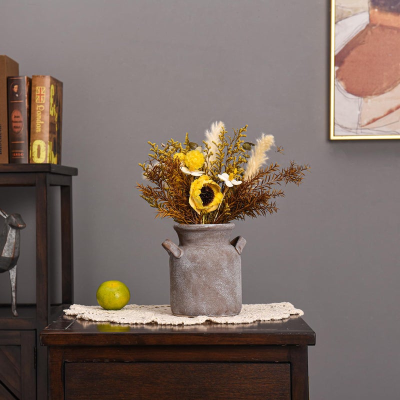 Quoowiit Ceramic Rustic Farmhouse Vase, Distressed Decorative Flower Vases for Home Decor, Ideal Shelf Decor, Boho Vase for Living Room Bedroom Kitchen Office Centerpiece Table Decorations - Image 3