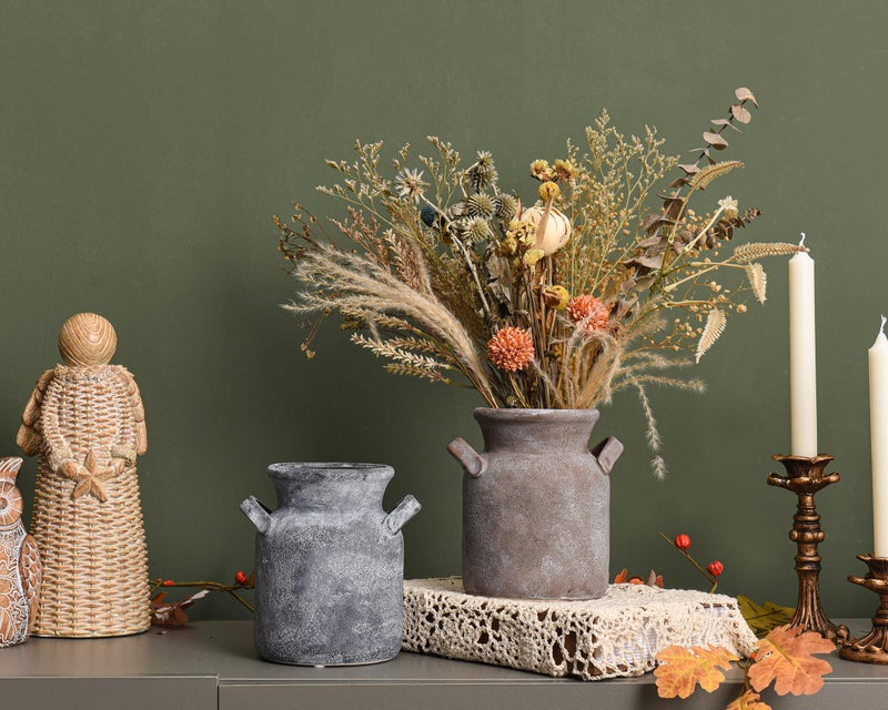 Quoowiit Ceramic Rustic Farmhouse Vase, Distressed Decorative Flower Vases for Home Decor, Ideal Shelf Decor, Boho Vase for Living Room Bedroom Kitchen Office Centerpiece Table Decorations - Image 4
