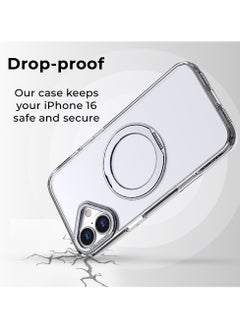 glassology iPhone 16 360° Rotate Ring Stand MagSafe Case Shockproof Wireless Charging Compatible Adjustable Kickstand (Clear)  - Image 3