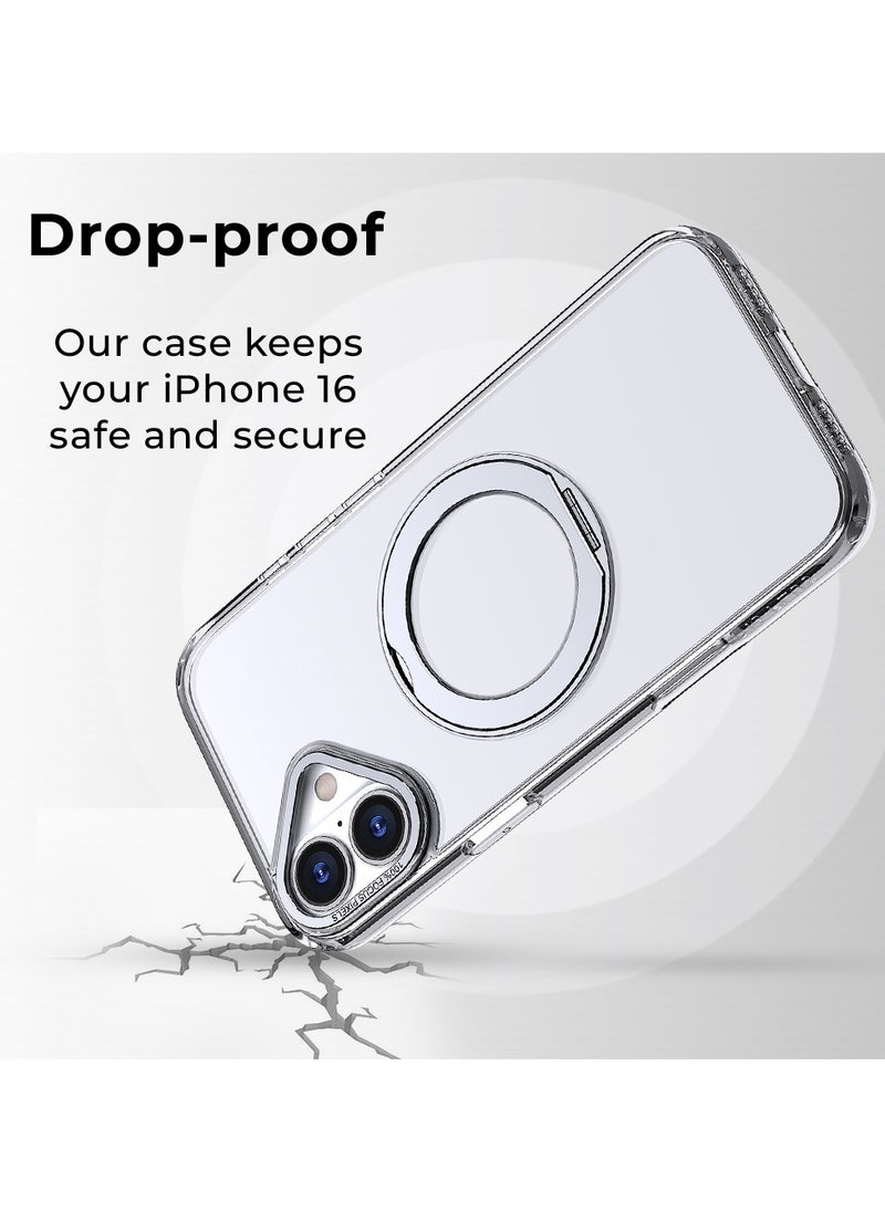 glassology - iPhone 16 360° Rotate Ring Stand MagSafe Case Shockproof Wireless Charging Compatible Adjustable Kickstand (Clear) - Image 1