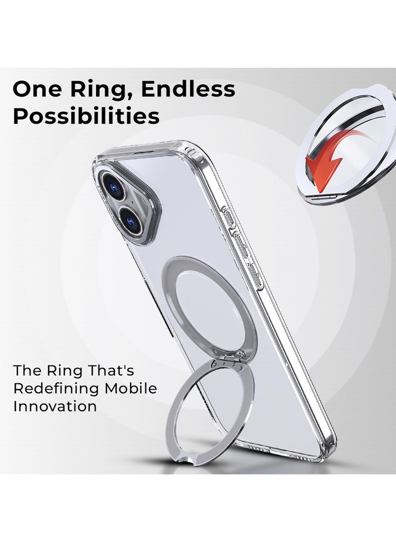 glassology - iPhone 16 360° Rotate Ring Stand MagSafe Case Shockproof Wireless Charging Compatible Adjustable Kickstand (Clear) - Image 1