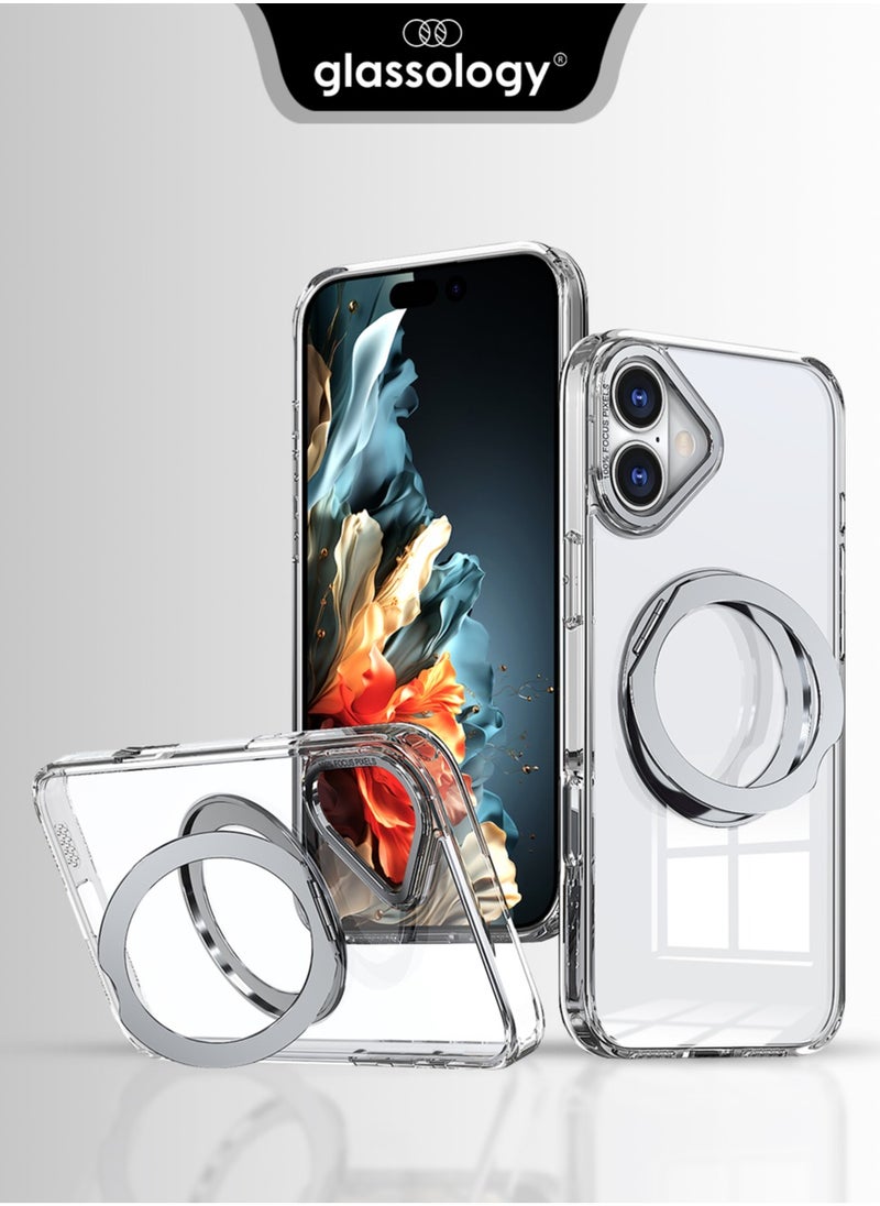 glassology - iPhone 16 360° Rotate Ring Stand MagSafe Case Shockproof Wireless Charging Compatible Adjustable Kickstand (Clear) - Image 1