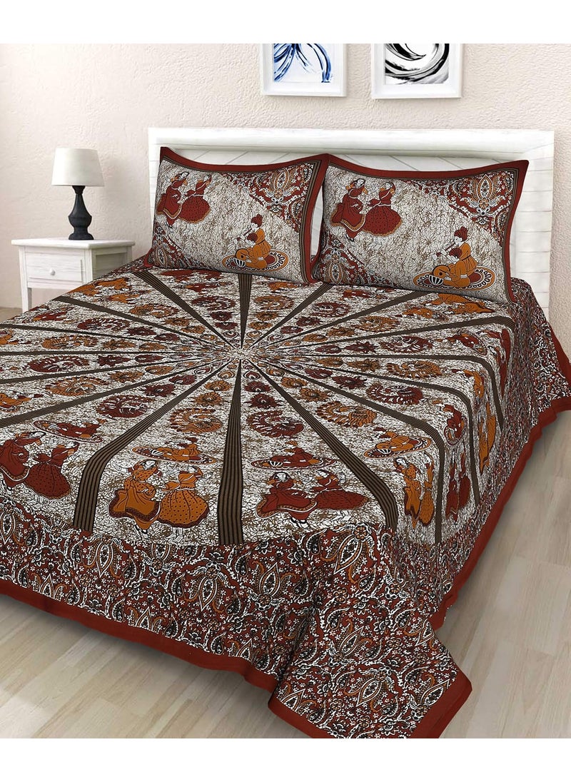 Queenie Queenie Bedsheet for Double Bed with 2 Pillow Covers| Cotton bedsheet | Soft & Light-Weight Double bedsheet Set of 1 | 216 x237 cm | 180TC | Jaipuri Print | Ideal for Double Size bedsheet  - Image 1