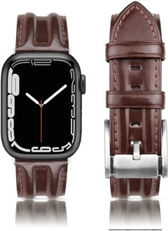 SWEES SWEES Leather Band Compatible with Apple Watch 42mm 44mm 45mm, Genuine Leather Classic Strap Wristband Compatible for iWatch Series 7 6 5 4 3 2 1 SE Sports & Edition Men, Pecan Brown 