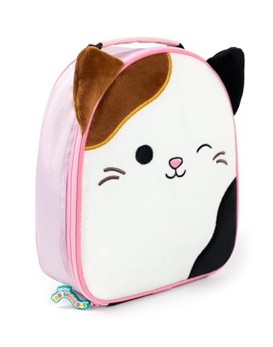 Squishmallows Girls Lunch Bag Set | Kids 3 Piece Bundle with Fluffy Dinner Bag, Water Bottle & Snack Pot | Childrens Plush Cam the Cat Zip Bag with 3D Ears in Pink & Purple | Back to School Gifts - Image 3