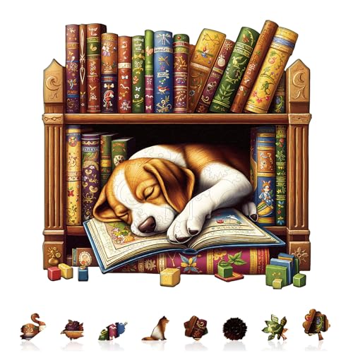 AEEKDOOK Wooden Puzzles for Adults Bookshelf Beagle Dog Wood Puzzles Adult Unique Animal Shape Wooden Jigsaw Puzzles for Adults Birthday Gifts for Puzzle Lovers Family 114 114in200pcs - Image 5