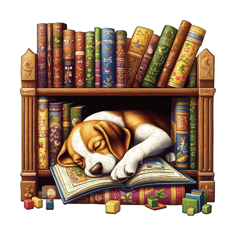 AEEKDOOK Wooden Puzzles for Adults Bookshelf Beagle Dog Wood Puzzles Adult Unique Animal Shape Wooden Jigsaw Puzzles for Adults Birthday Gifts for Puzzle Lovers Family 114 114in200pcs - Image 3