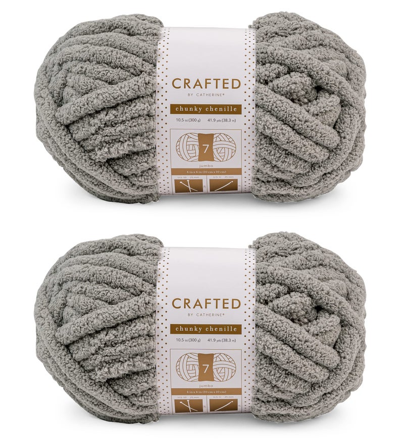 Crafted By Catherine Chunky Chenille Yarn - 2 Pack (41 Yards Each Skein), Grey, Gauge 7 Jumbo - Image 1
