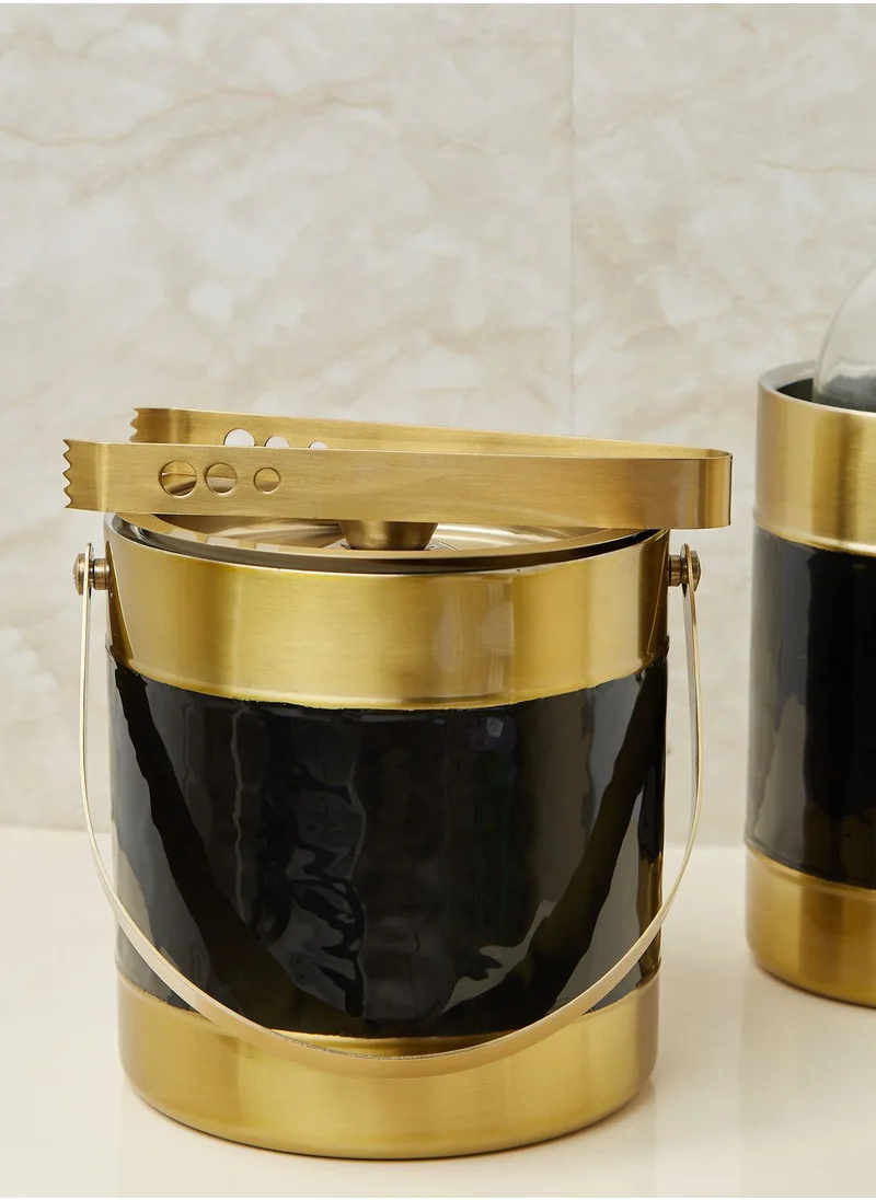 Premier Carolina Gold Finish Ice Bucket & Tongs Set