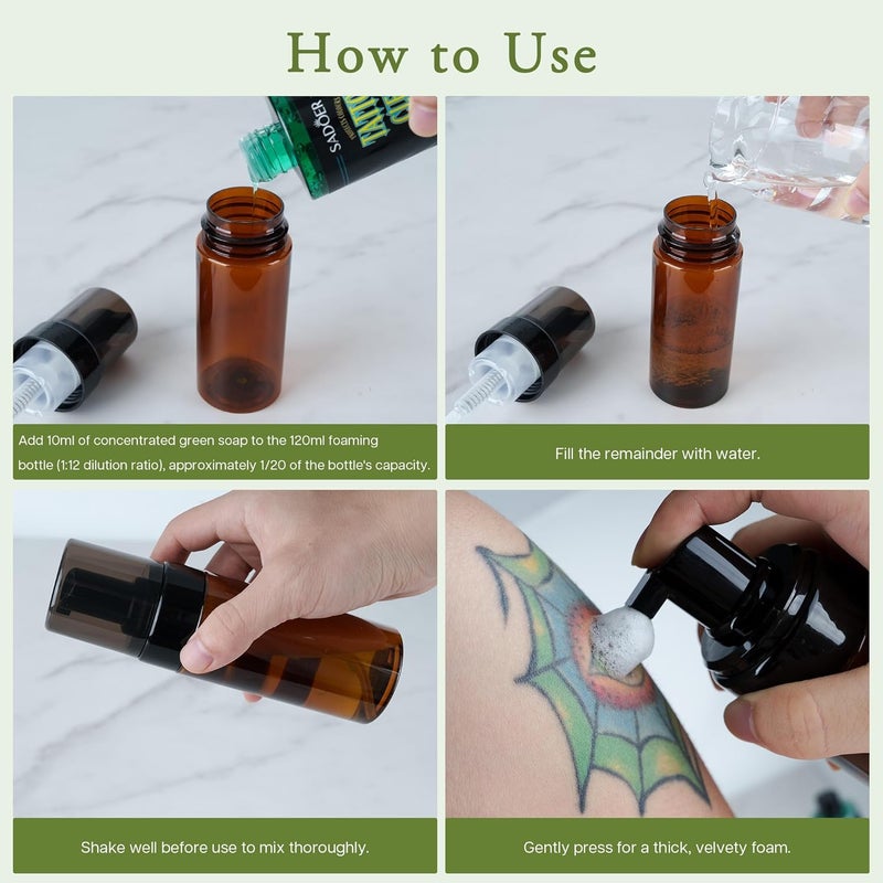 SADOER Ultra-Concentrated Tattoo Green Soap 10oz with Foaming Bottle 120ml, 1:10 Dilution Tattoo Soap Supplies for Tattoos Piercings, Clean Skin Equipment - Image 5