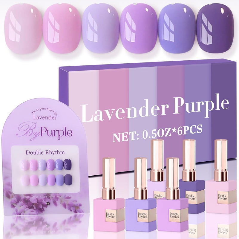 Double Rhythm 6 Pcs 15 ML Gel Polish Set Same Color Same Bottle Soak Off Gel Polish Kit Nail Art Manicure Salon DIY at Home for Women (Light Dark Purple Violet Rose Pink-T6-16) - Image 1