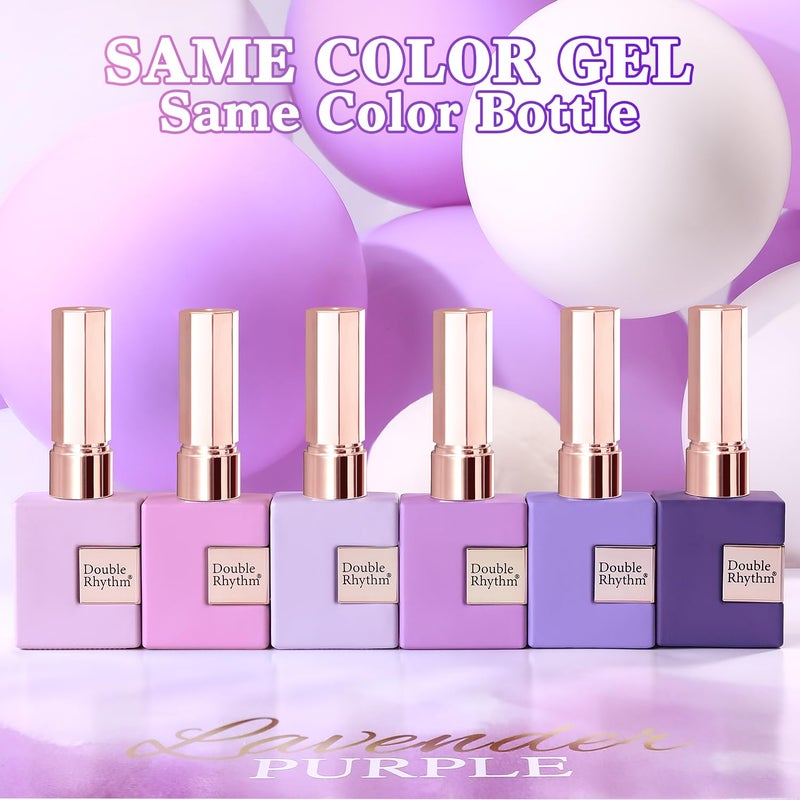 Double Rhythm 6 Pcs 15 ML Gel Polish Set Same Color Same Bottle Soak Off Gel Polish Kit Nail Art Manicure Salon DIY at Home for Women (Light Dark Purple Violet Rose Pink-T6-16) - Image 4