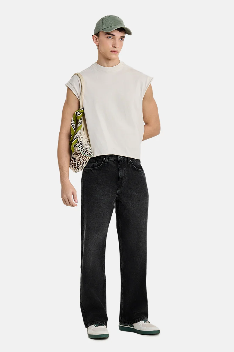 SNITCH Charcoal Grey Solid Loose Fit Casual Jeans
