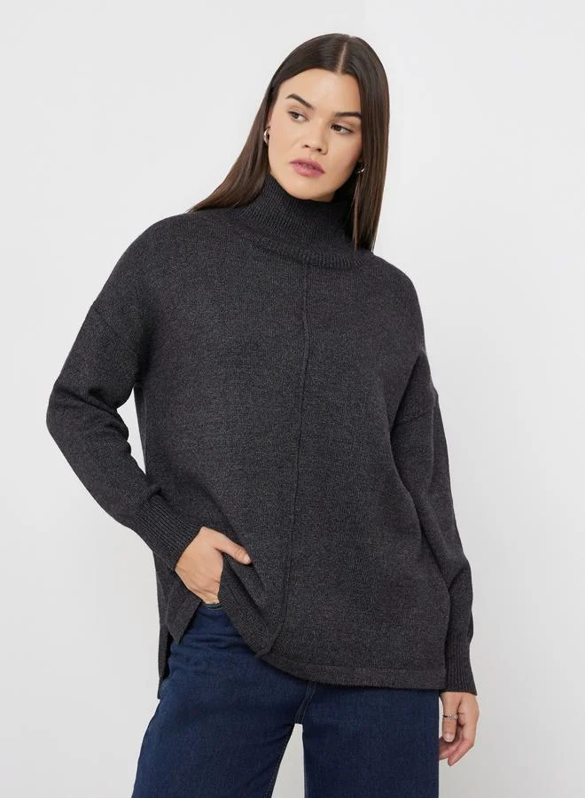 Styli Black Turtle Neck Relaxed Fit Knit Top