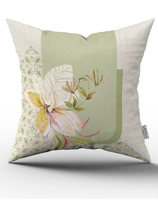 كانغو هوم Double Sided Green Cream Decorative Flower Patterned Digital Printed Throw Pillow Cover CGH1075