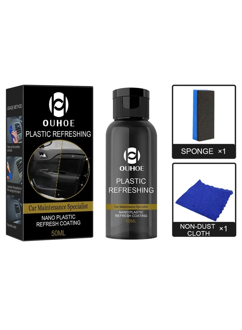 OUHOE Car Plastic Parts Refurbish Agent, Multipurpose Plastic Revitalizing Coating Agent, Durable Automotive Interior Cleaning Agent, Auto Polish And Repair Coating Renovator For Car Detailing, (50ml Set)  - Image 1