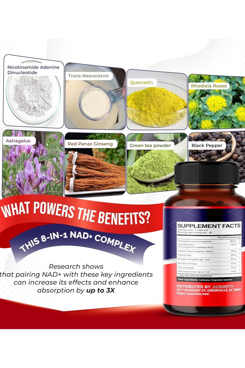AUMETO NAD+ with Nicotinamide Riboside Resveratrol 90 Capsules - Image 5