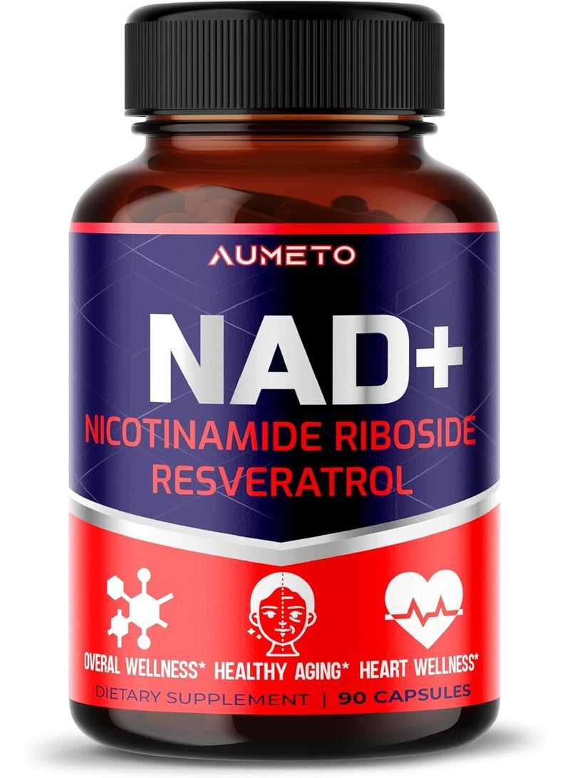 AUMETO NAD+ with Nicotinamide Riboside Resveratrol 90 Capsules - Image 1