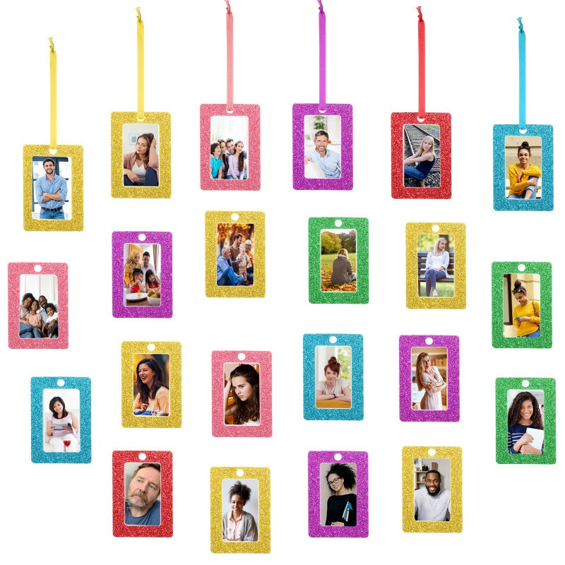 إطارات صور ورقية كويكاي 48 قطعة 2 × 3 بوصة إطارات صور معلقة هدايا عيد الميلاد زينة إطارات صغيرة لامعة مع شريط حرفي DIY زينة عيد الميلاد عيد الفصح زفاف ملون