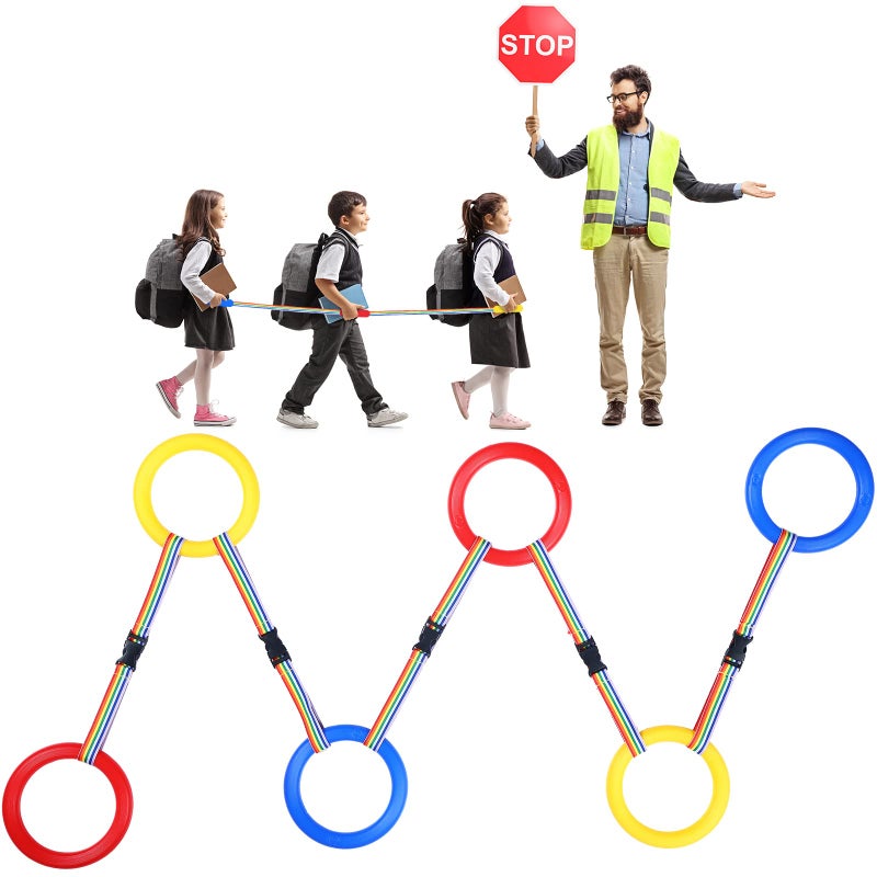 Shappy حبل شابي 6 قطع للمشي لرياض الأطفال مع مقبضات حبل رياض الأطفال للمشي في صف ملون في الهواء الطلق حبل أمان لدار الحضانة للأطفال الصغار والمدارس والمعلمين ورياض الأطفال (أحمر أصفر أزرق) - Image 1