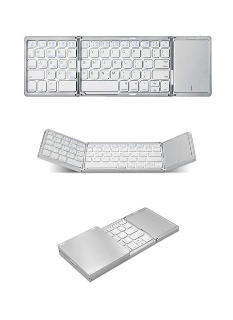 Foldable Bluetooth Keyboard,Tri- Folding Portable Wireless Keyboard with Touchpad,USB Rechargable BT Wireless Keyboard for Android, Windows System Laptop Tablet Smartphone,Sync up to 3 Devices (White)