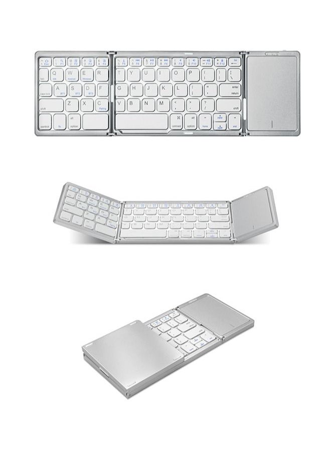 Foldable Bluetooth Keyboard,Tri- Folding Portable Wireless Keyboard with Touchpad,USB Rechargable BT Wireless Keyboard for Android, Windows System Laptop Tablet Smartphone,Sync up to 3 Devices (White)