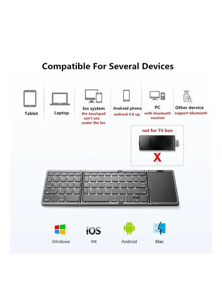 Foldable Bluetooth Keyboard,Tri- Folding Portable Wireless Keyboard with Touchpad,USB Rechargable BT Wireless Keyboard for Android, Windows System Laptop Tablet Smartphone,Sync up to 3 Devices (White)
