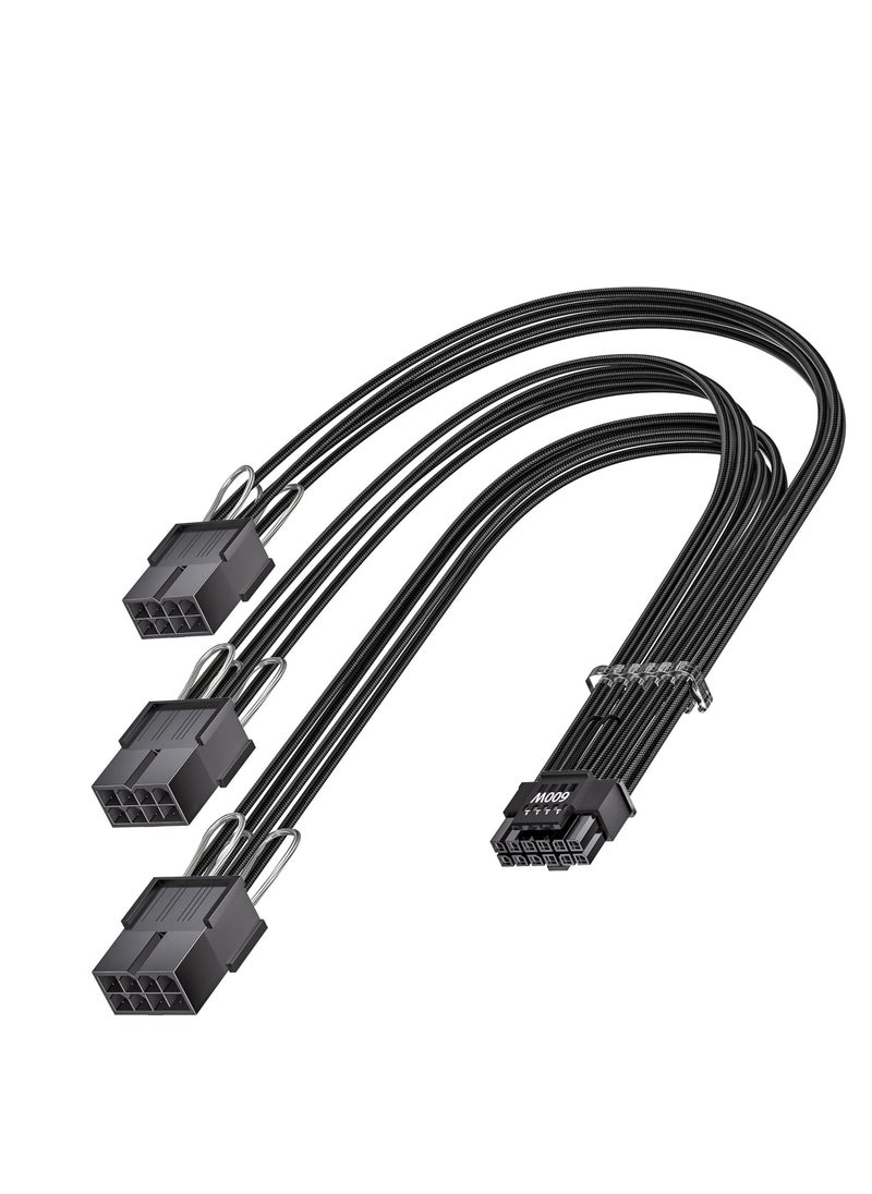 Y&D - PCI-E 5.0 Extension Cable 30cm/1ft 16 Pin(12+4) Male to PCIE 3x8Pin(6+2) Female Sleeved with 4 Combs 12VHPWR 16AWG Compatible for GPU RTX 3090Ti 4070Ti 4080 4090, Black - Image 1