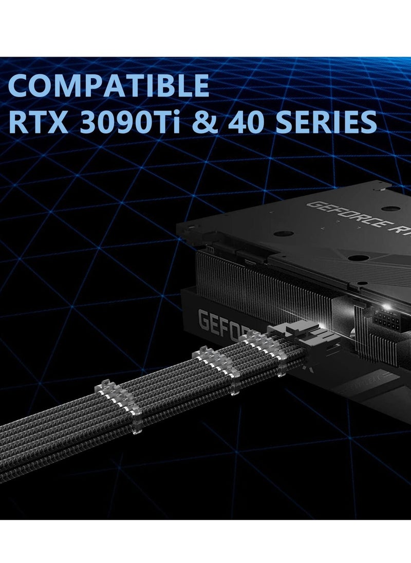 Y&D - PCI-E 5.0 Extension Cable 30cm/1ft 16 Pin(12+4) Male to PCIE 3x8Pin(6+2) Female Sleeved with 4 Combs 12VHPWR 16AWG Compatible for GPU RTX 3090Ti 4070Ti 4080 4090, Black - Image 1
