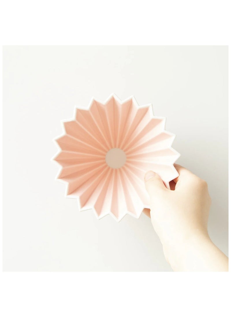 Origami - Ceramic Dripper M with Plastic Holder - Pour Over Coffee Maker - Compatible with VCF-02 and Wave 185 filters - Color Pink - Image 1