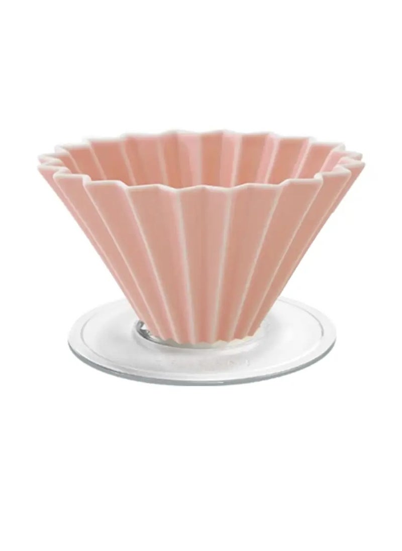 Origami - Ceramic Dripper M with Plastic Holder - Pour Over Coffee Maker - Compatible with VCF-02 and Wave 185 filters - Color Pink - Image 1