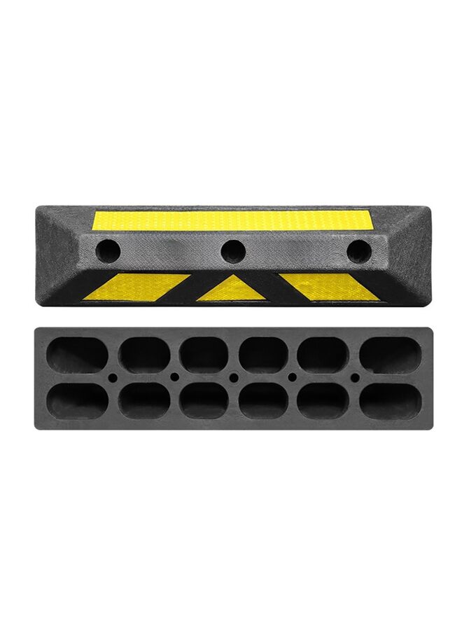 قطعتان من حواجز مطاطية سوداء متينة لوقوف السيارات مع خطوط عاكسة صفراء، مصدات لعجلات السيارات والشاحنات والعربات المتنقلة والمقطورات والمرآب. - Image 3