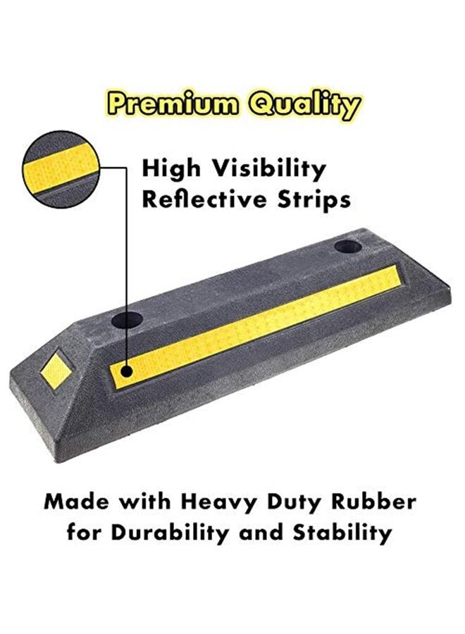 قطعتان من حواجز مطاطية سوداء متينة لوقوف السيارات مع خطوط عاكسة صفراء، مصدات لعجلات السيارات والشاحنات والعربات المتنقلة والمقطورات والمرآب. - Image 2
