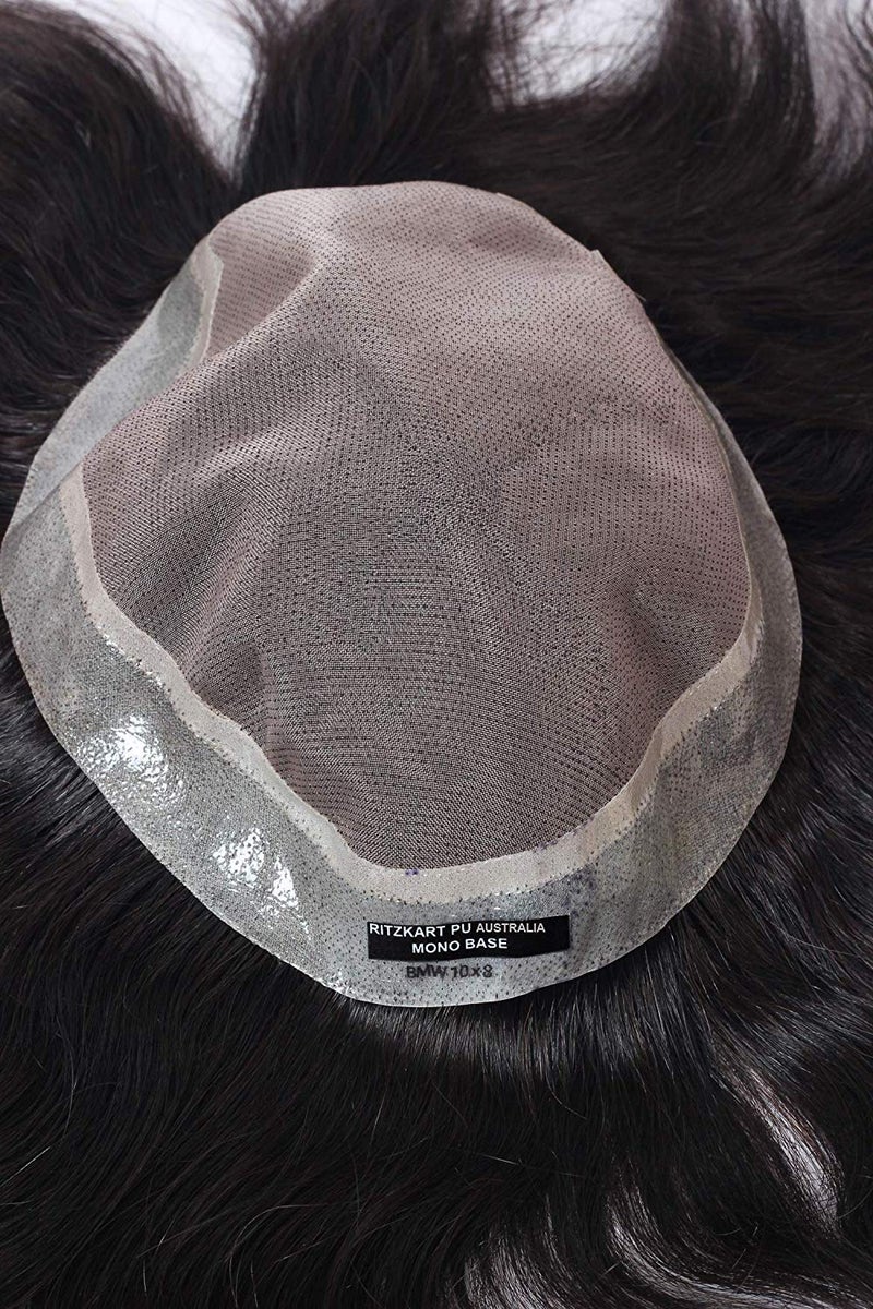 Ritzkart PU AUSTRALIAN MONO BASE 100 HUMAN HAIR PATCH MEN TOUPEE NATURAL BASELINE CLARITY SPL HAIR PATCH 9x6 - Image 5