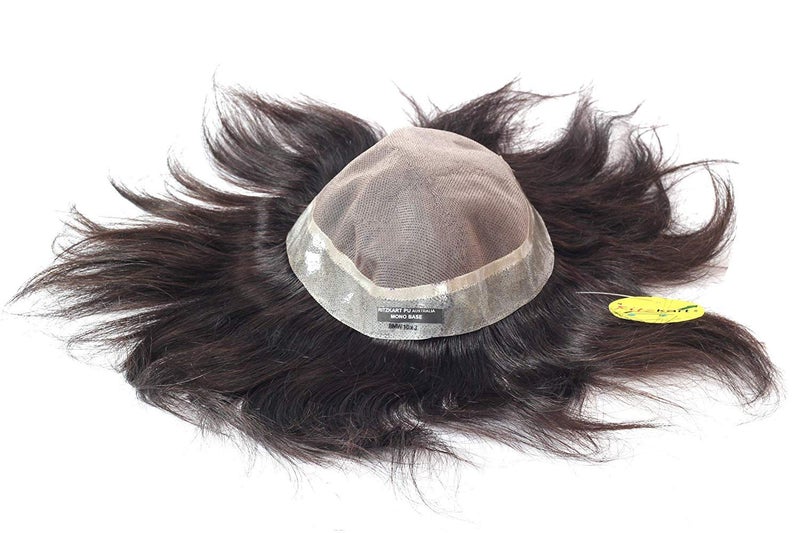 Ritzkart PU AUSTRALIAN MONO BASE 100 HUMAN HAIR PATCH MEN TOUPEE NATURAL BASELINE CLARITY SPL HAIR PATCH 9x6 - Image 3